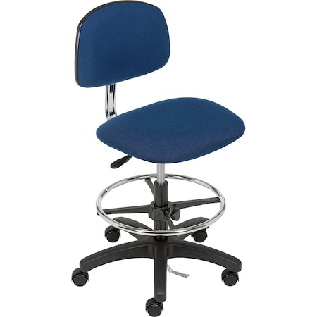 Global Industrial ESD Stool - Fabric, Navy, Armless, Mid Back 695535BL
